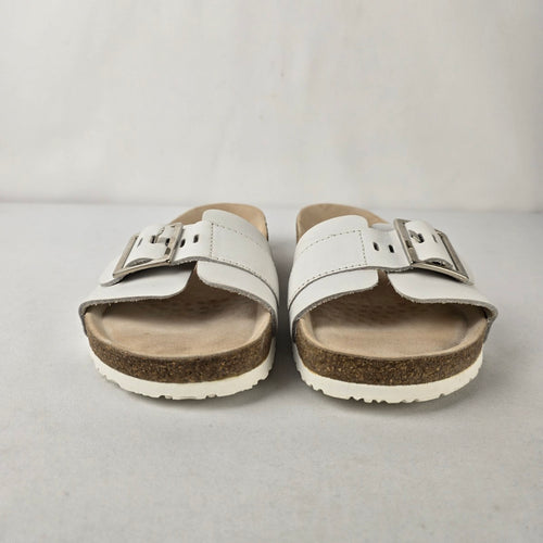 Mephisto Air-Relax White Leather Buckle Slide Sandals Size 7.5
