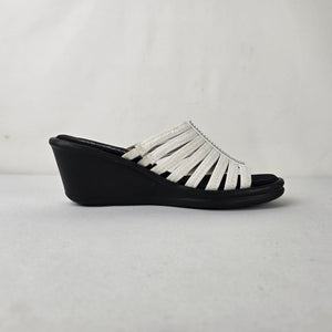 Skechers Memory Foam Black White Wedge Slide Sandals Size 8