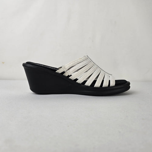 Skechers Memory Foam Black White Wedge Slide Sandals Size 8