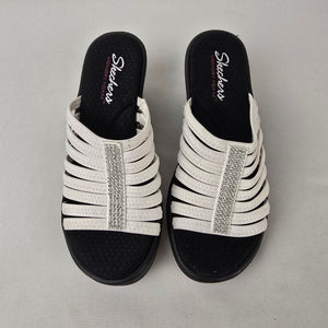 Skechers Memory Foam Black White Wedge Slide Sandals Size 8