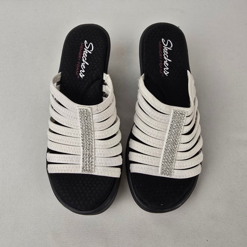 Skechers Memory Foam Black White Wedge Slide Sandals Size 8