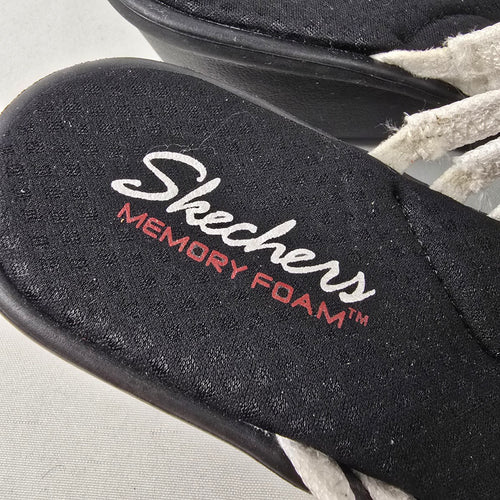 Skechers Memory Foam Black White Wedge Slide Sandals Size 8