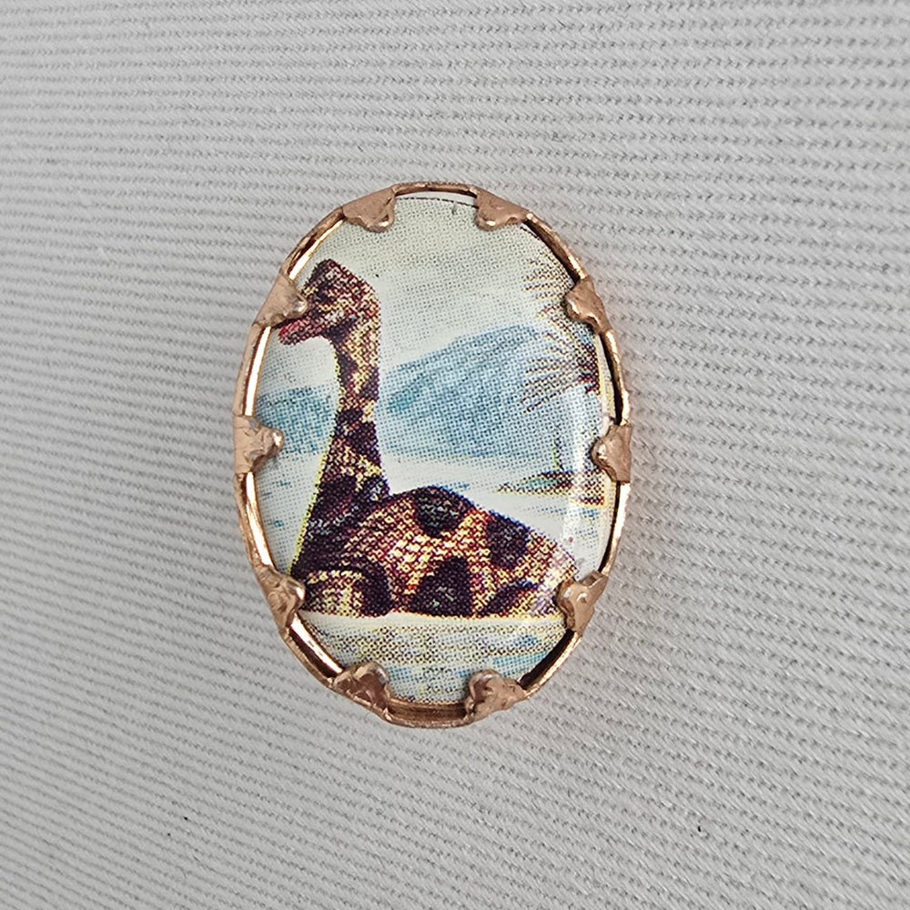 Vintage Loch Ness Monster Brooch – Nessie Lake Scene Pin – U.K. Registered Design