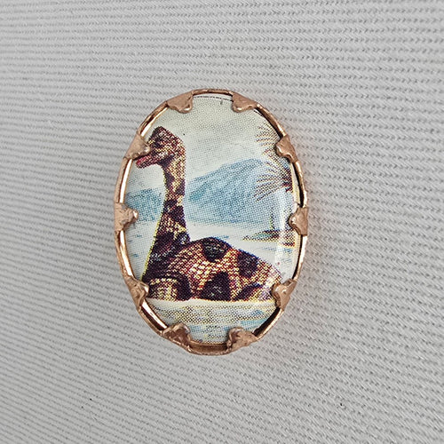 Vintage Loch Ness Monster Brooch – Nessie Lake Scene Pin – U.K. Registered Design