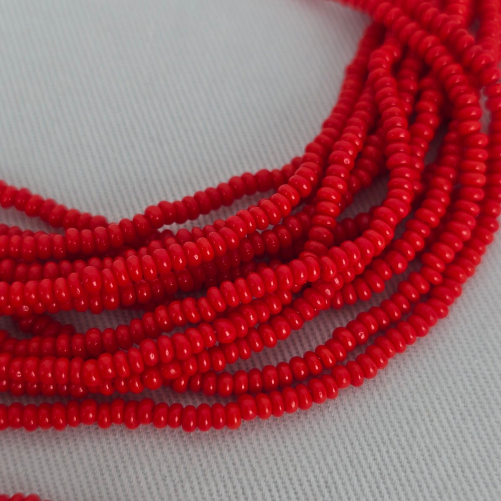 Vintage Red Multi-Strand Seed Bead Necklace – Gold Tone Clasp