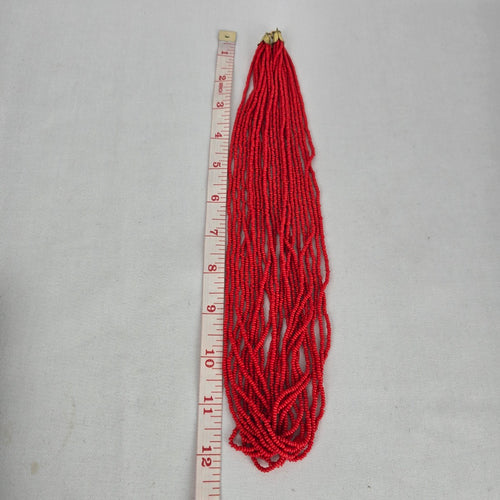 Vintage Red Multi-Strand Seed Bead Necklace – Gold Tone Clasp