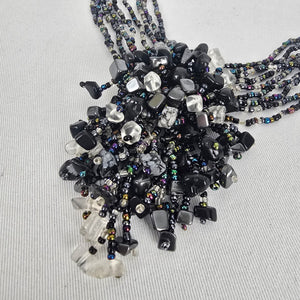 Black Iridescent Multi-Strand Beaded Statement Necklace