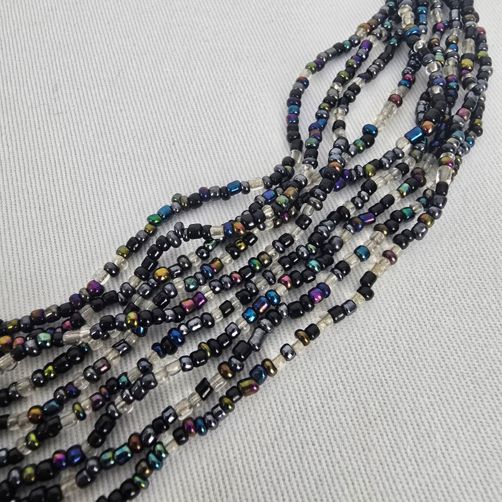 Black Iridescent Multi-Strand Beaded Statement Necklace