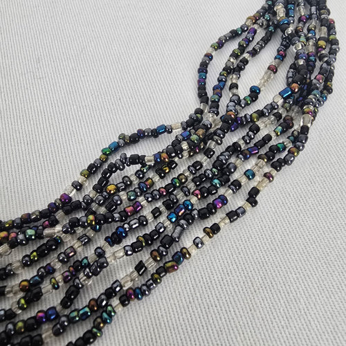 Black Iridescent Multi-Strand Beaded Statement Necklace