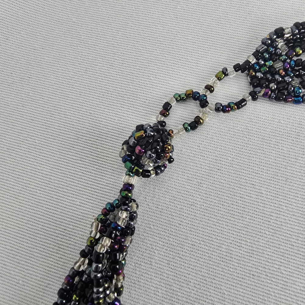 Black Iridescent Multi-Strand Beaded Statement Necklace