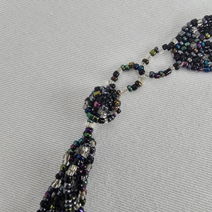 Black Iridescent Multi-Strand Beaded Statement Necklace