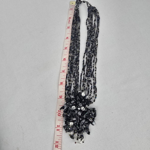 Black Iridescent Multi-Strand Beaded Statement Necklace