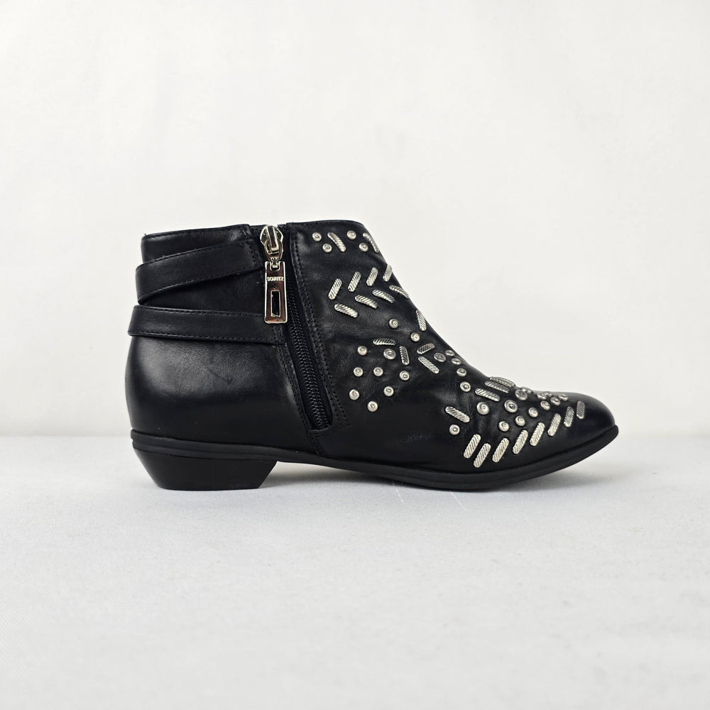 Schutz Black Leather Studded Buckle Ankle Boots Size 6