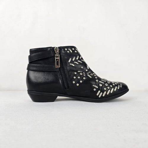 Schutz Black Leather Studded Buckle Ankle Boots Size 6