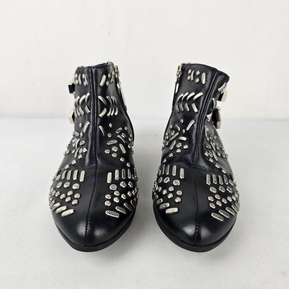 Schutz Black Leather Studded Buckle Ankle Boots Size 6