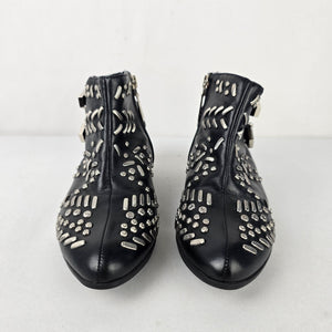 Schutz Black Leather Studded Buckle Ankle Boots Size 6