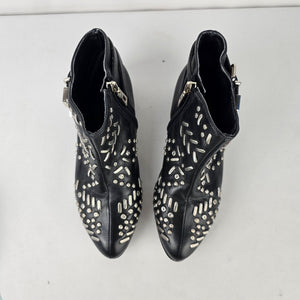 Schutz Black Leather Studded Buckle Ankle Boots Size 6