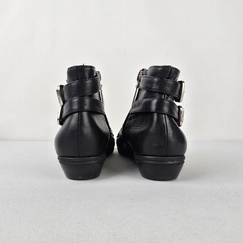 Schutz Black Leather Studded Buckle Ankle Boots Size 6