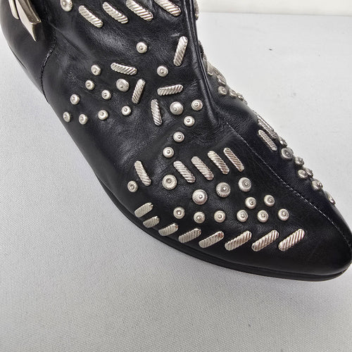 Schutz Black Leather Studded Buckle Ankle Boots Size 6