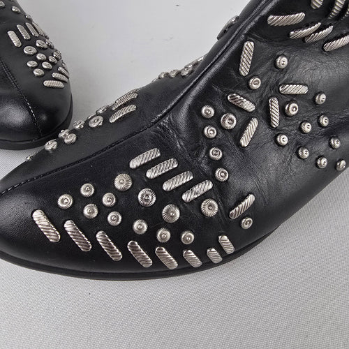 Schutz Black Leather Studded Buckle Ankle Boots Size 6