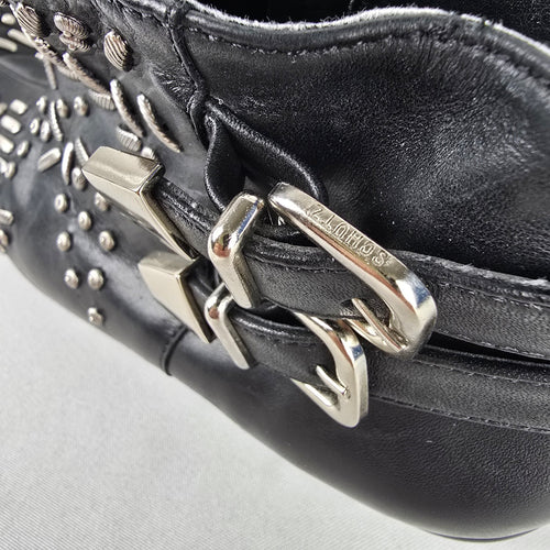 Schutz Black Leather Studded Buckle Ankle Boots Size 6