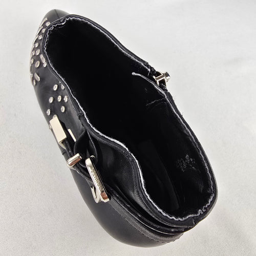Schutz Black Leather Studded Buckle Ankle Boots Size 6