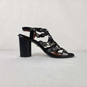 Coach Link Black Suede Snakeskin Print Block Heel Sandals Size 7