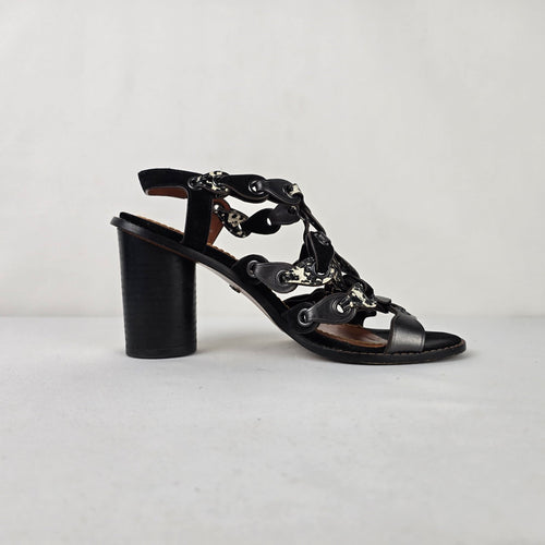 Coach Link Black Suede Snakeskin Print Block Heel Sandals Size 7