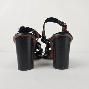 Coach Link Black Suede Snakeskin Print Block Heel Sandals Size 7