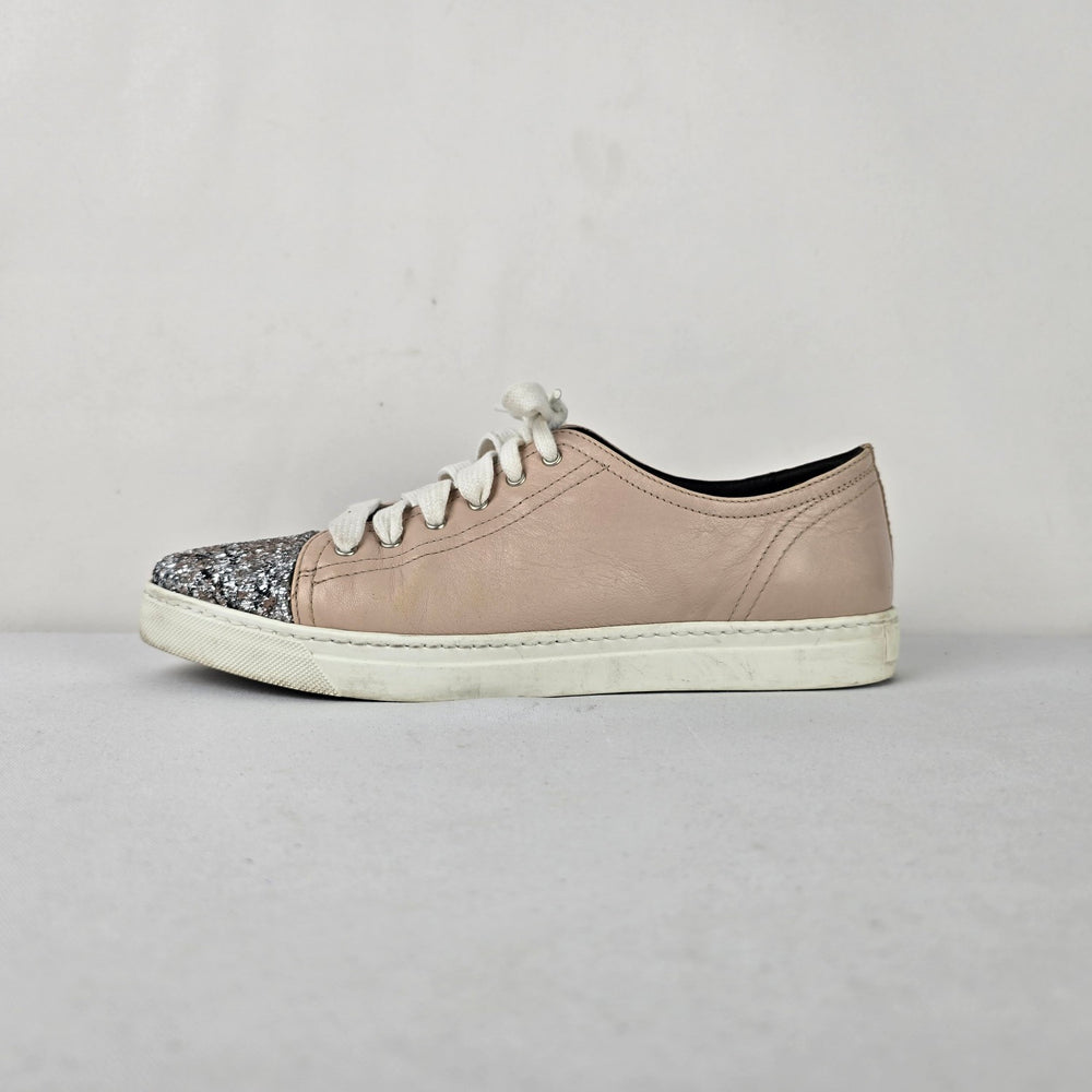 Boemos Italy Pink Leather Glitter Toe Cap Sneakers Size 6.5 Made in Italy