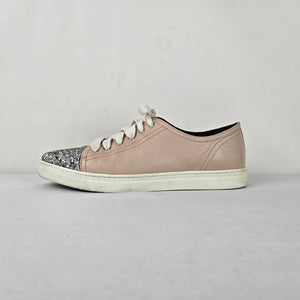 Boemos Italy Pink Leather Glitter Toe Cap Sneakers Size 6.5 Made in Italy