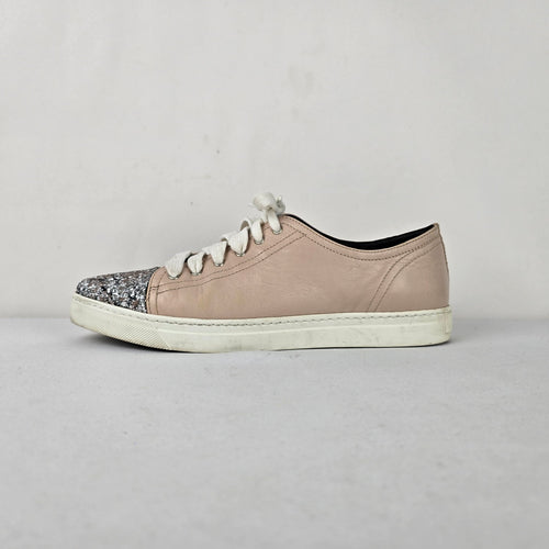 Boemos Italy Pink Leather Glitter Toe Cap Sneakers Size 6.5 Made in Italy