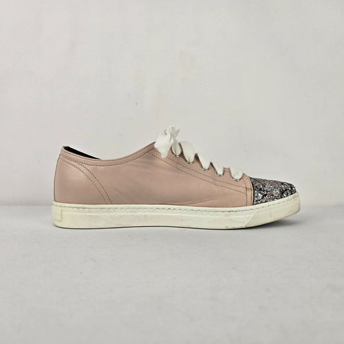 Boemos Italy Pink Leather Glitter Toe Cap Sneakers Size 6.5 Made in Italy