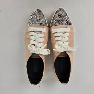 Boemos Italy Pink Leather Glitter Toe Cap Sneakers Size 6.5 Made in Italy
