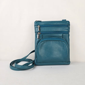 Teal Faux Leather Organizer Crossbody Bag Wallet Purse