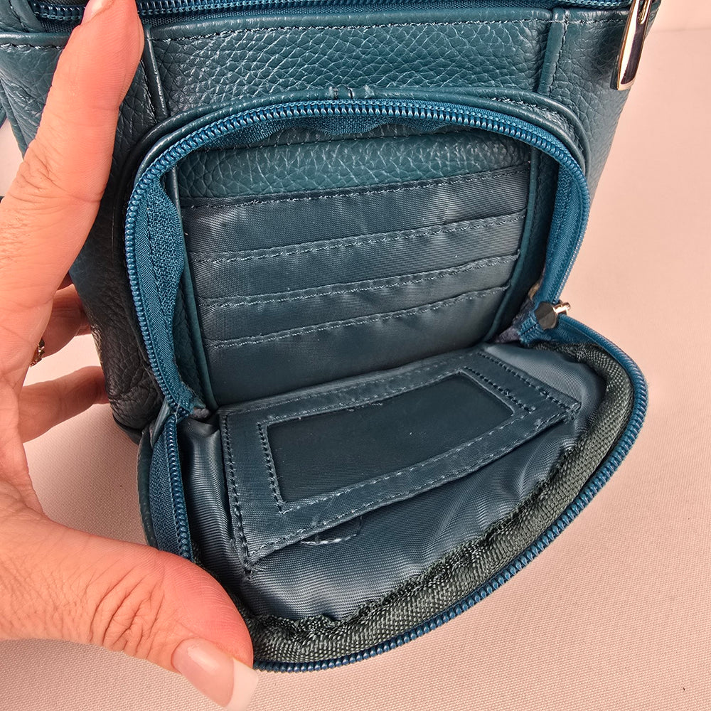 Teal Faux Leather Organizer Crossbody Bag Wallet Purse