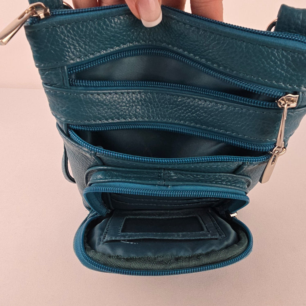 Teal Faux Leather Organizer Crossbody Bag Wallet Purse