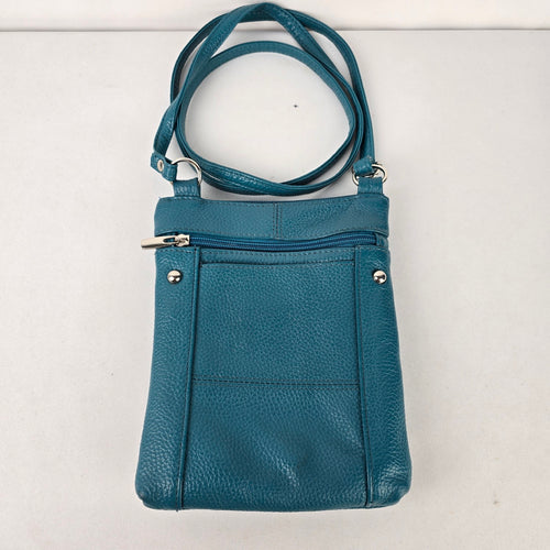 Teal Faux Leather Organizer Crossbody Bag Wallet Purse