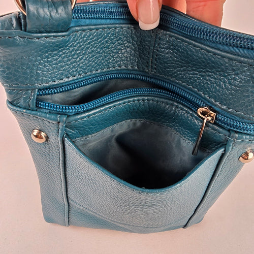 Teal Faux Leather Organizer Crossbody Bag Wallet Purse