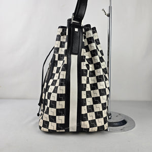 L.A.M.B. Black White Geometric Drawstring Shoulder Bag