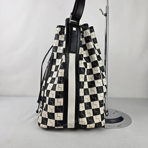 L.A.M.B. Black White Geometric Drawstring Shoulder Bag