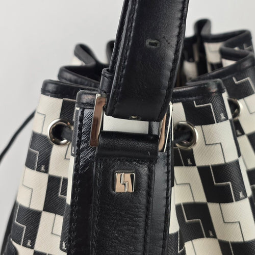 L.A.M.B. Black White Geometric Drawstring Shoulder Bag