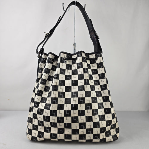 L.A.M.B. Black White Geometric Drawstring Shoulder Bag