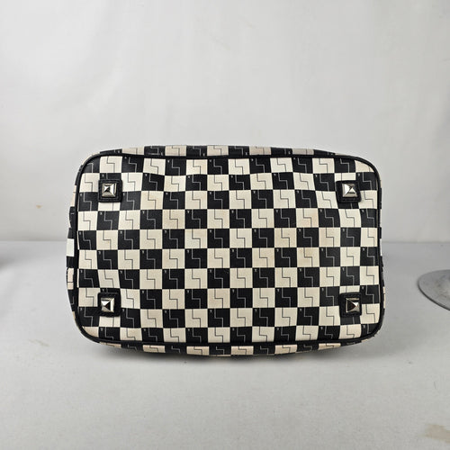 L.A.M.B. Black White Geometric Drawstring Shoulder Bag