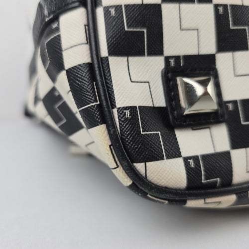 L.A.M.B. Black White Geometric Drawstring Shoulder Bag