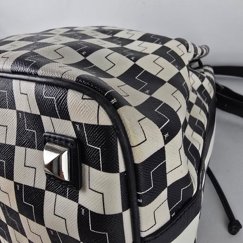 L.A.M.B. Black White Geometric Drawstring Shoulder Bag
