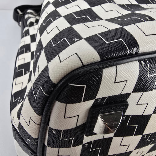 L.A.M.B. Black White Geometric Drawstring Shoulder Bag