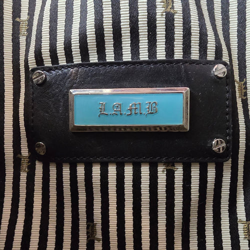 L.A.M.B. Black White Geometric Drawstring Shoulder Bag
