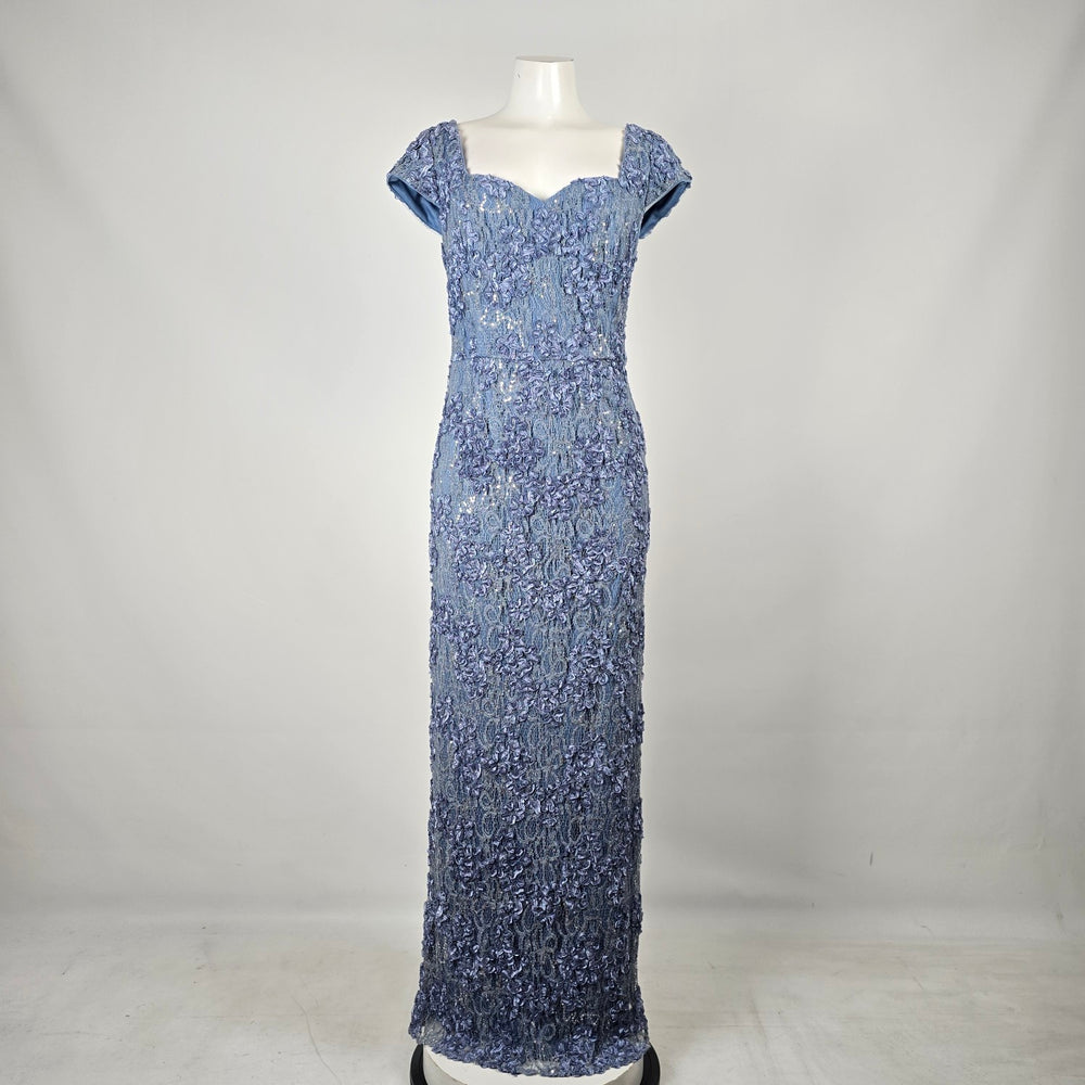 Oleg Cassini Blue Beaded Lace Mother of the Bride Evening Gown Size 16