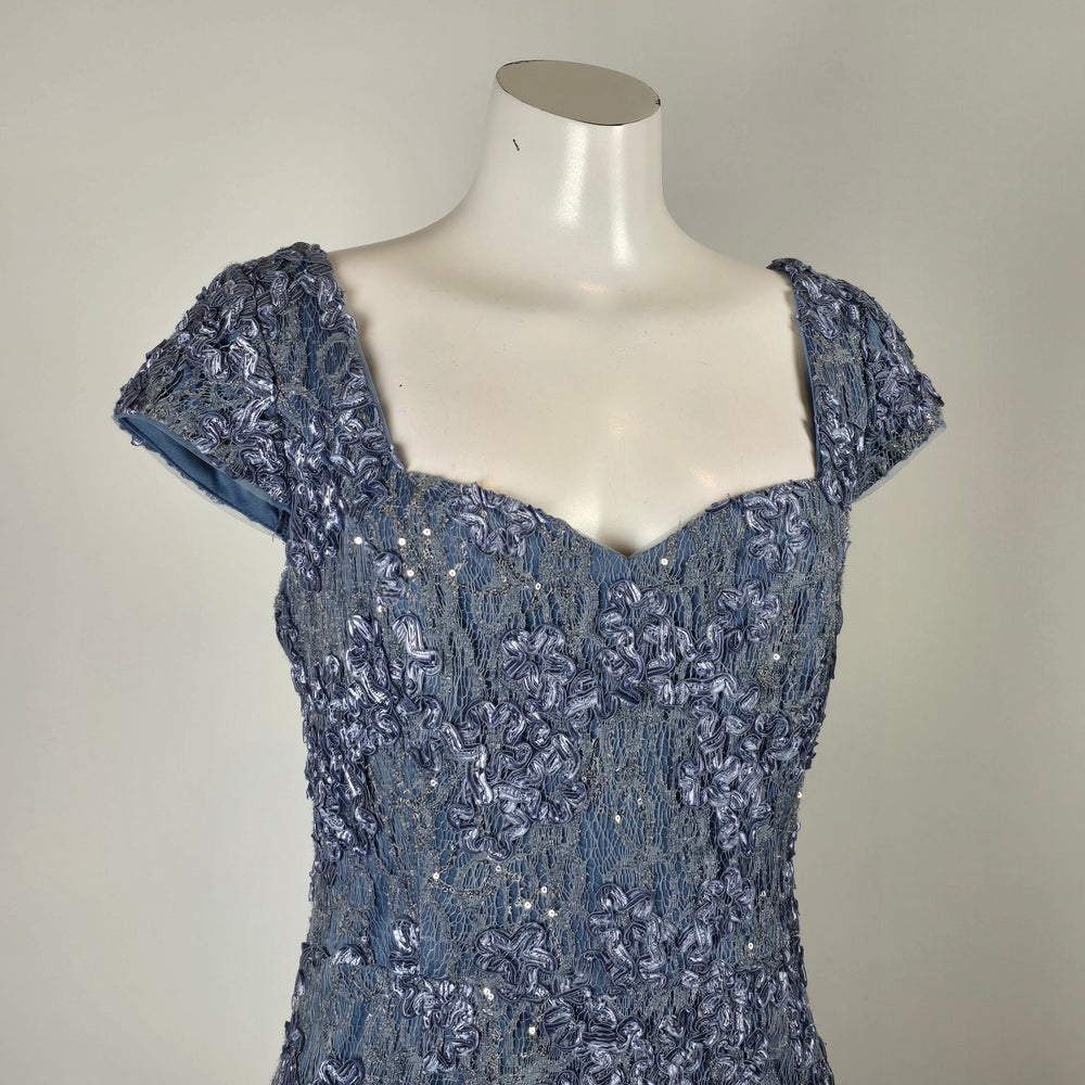 Oleg Cassini Blue Beaded Lace Mother of the Bride Evening Gown Size 16